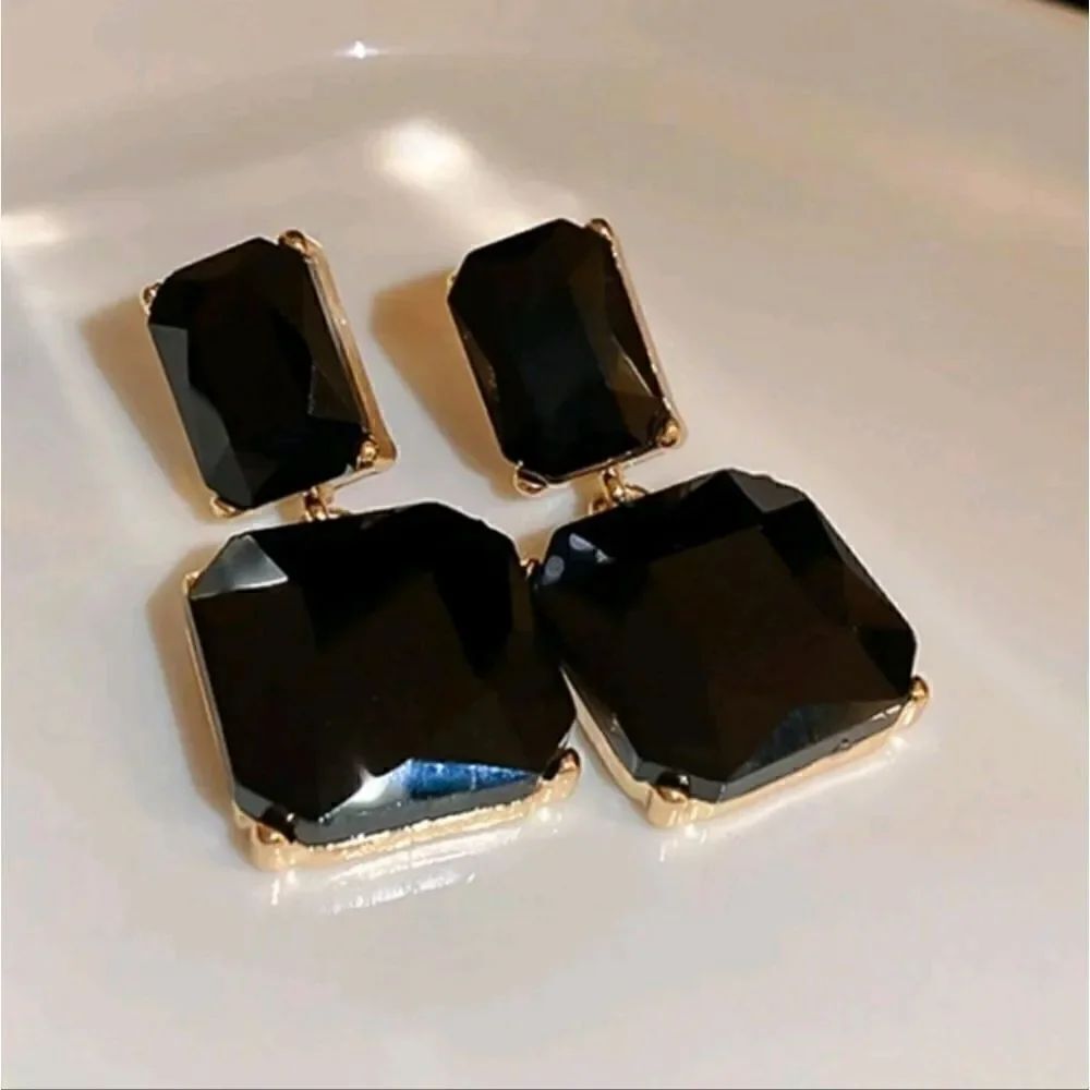 Black and Gold Double Square Earrings